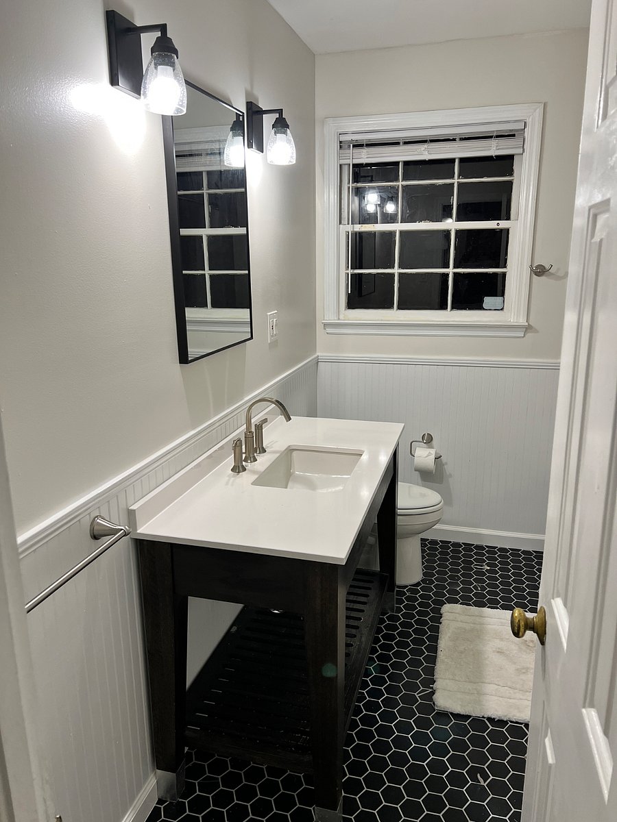 Guest Bathroom and tub and shower.