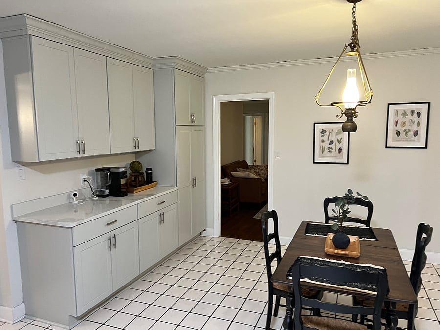 Kitchen table and Kuerig coffee maker