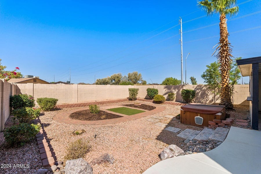 Backyard with hot tub