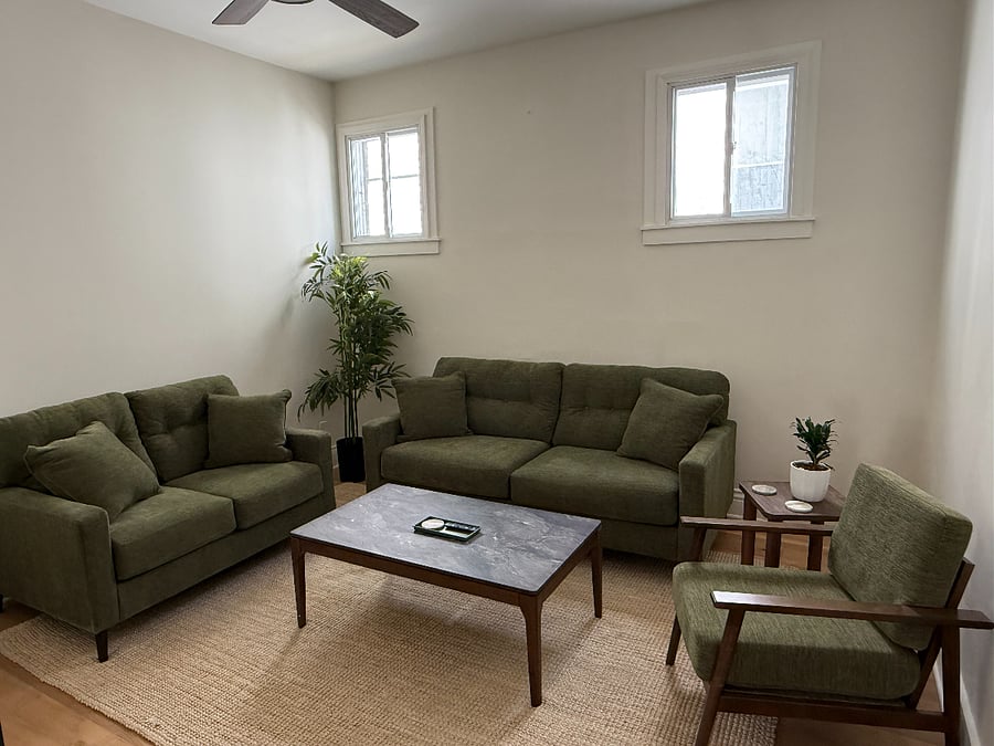 Spacious living room with smart TV