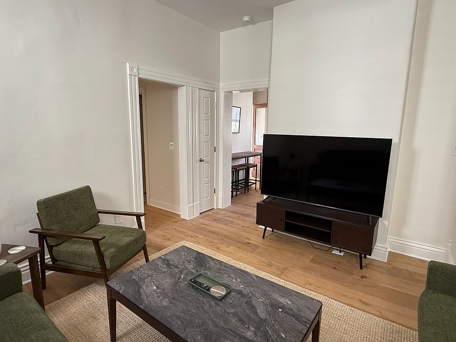 Spacious living room with smart TV