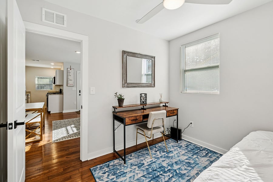 bedroom 3 with twin trundle and work area. has closet