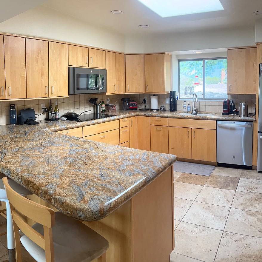 Kitchen with cooktop, microwave and Nespresso for your morning coffee