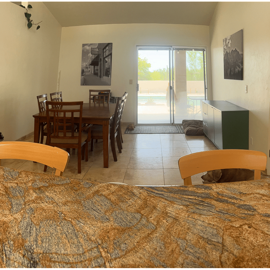 Breakfast bar to dining area and pool deck