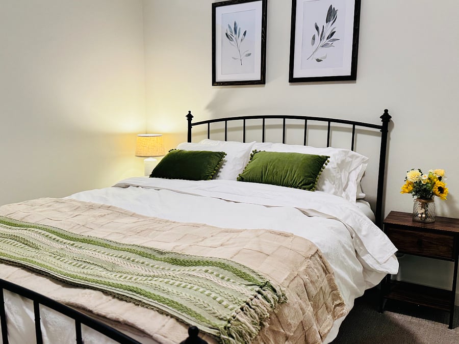 Two sets of queen sheets with oversized queen duvet