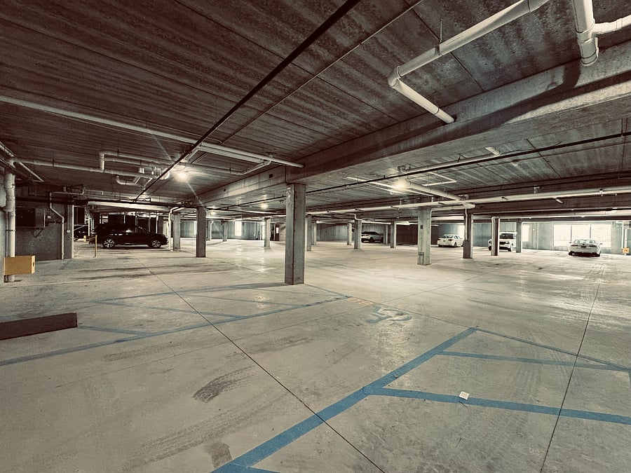 Heated underground garage with heated pet relief area
