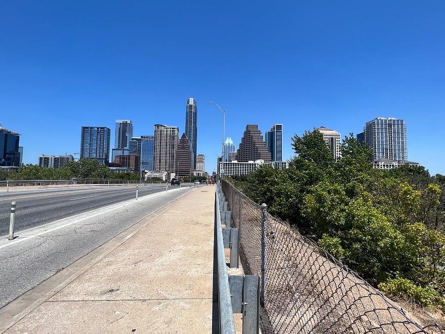 South Congress Bridge, where the famous bat colony can be seen flying out from under the bridge every evening.