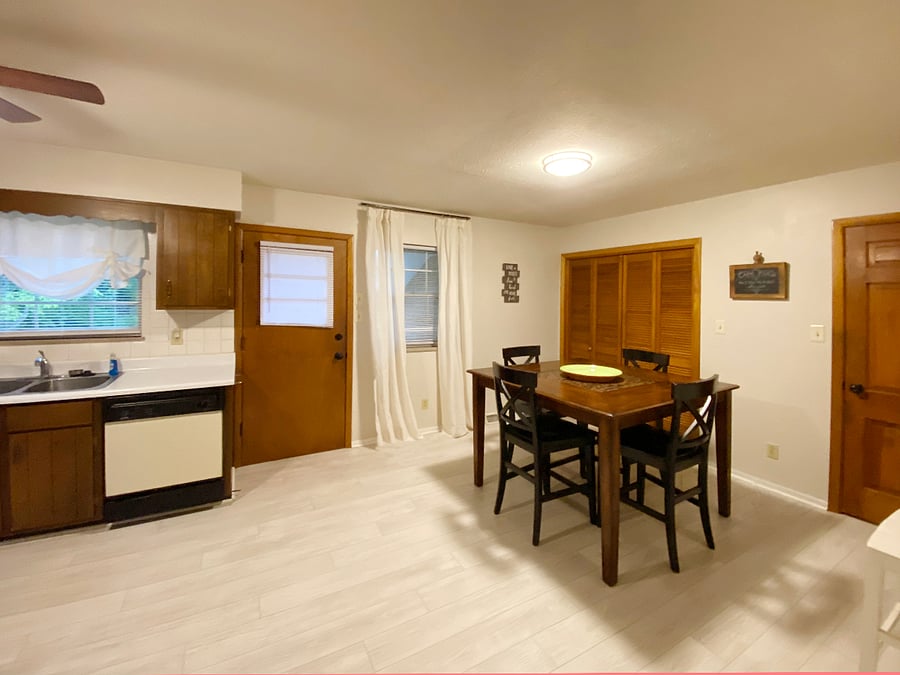 Updated photo to show new chairs in kitchen.
Behind folding doors is the laundry room with washer and dryer.
Behind right door is large pantry!
