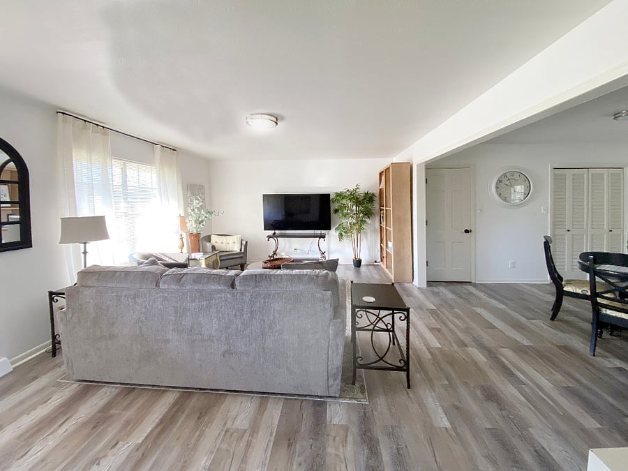 Living room with new 65inch Samsung 4K TV
Behind folding doors is the laundry room with washer and dryer.
Behind left door is large pantry!