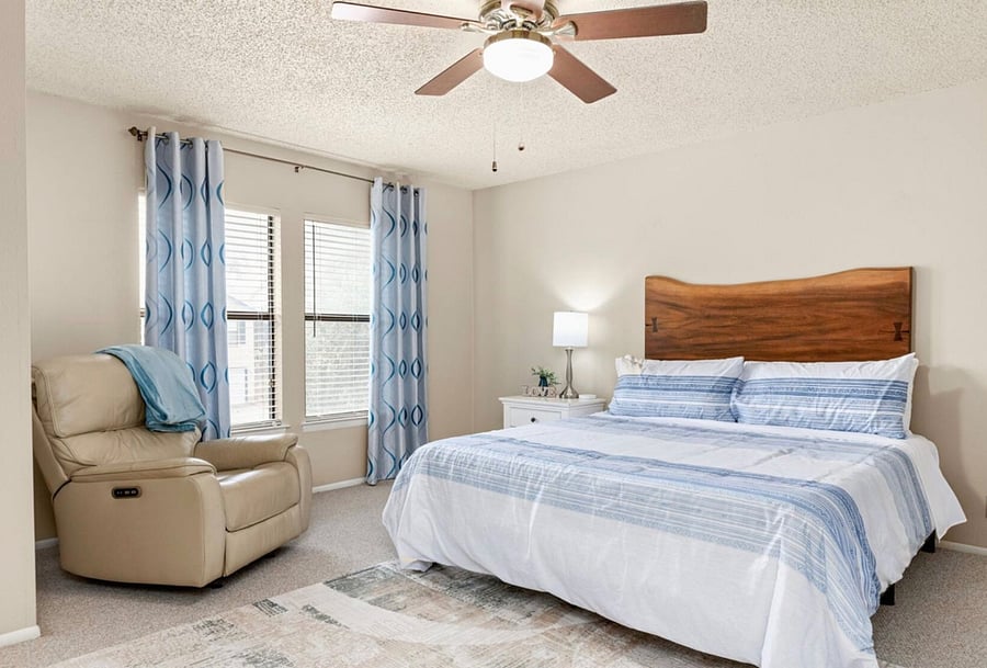 Second Floor - Queen bed. Sleeps 2 people with private desk. All beddings, towels and furniture are brand new.