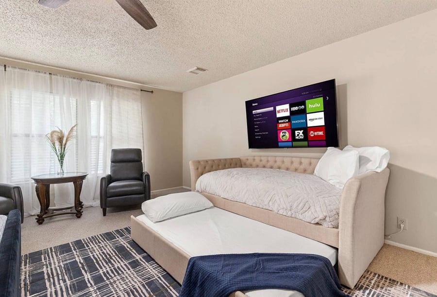 Second Floor - Master bedroom. All beddings, towels and furniture are brand new. Pull out sofa sleeps 2