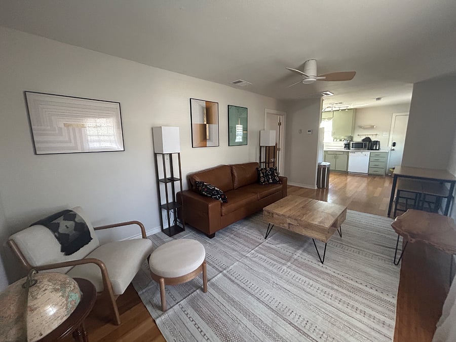 View of Living Room, Bedroom and Kitchen 