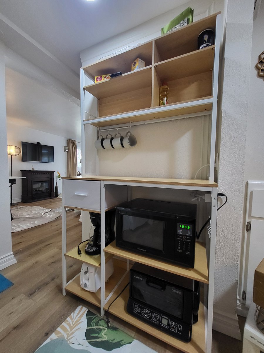 An easy coffee and prep station, to include coffee maker, microwave, and micro-oven.