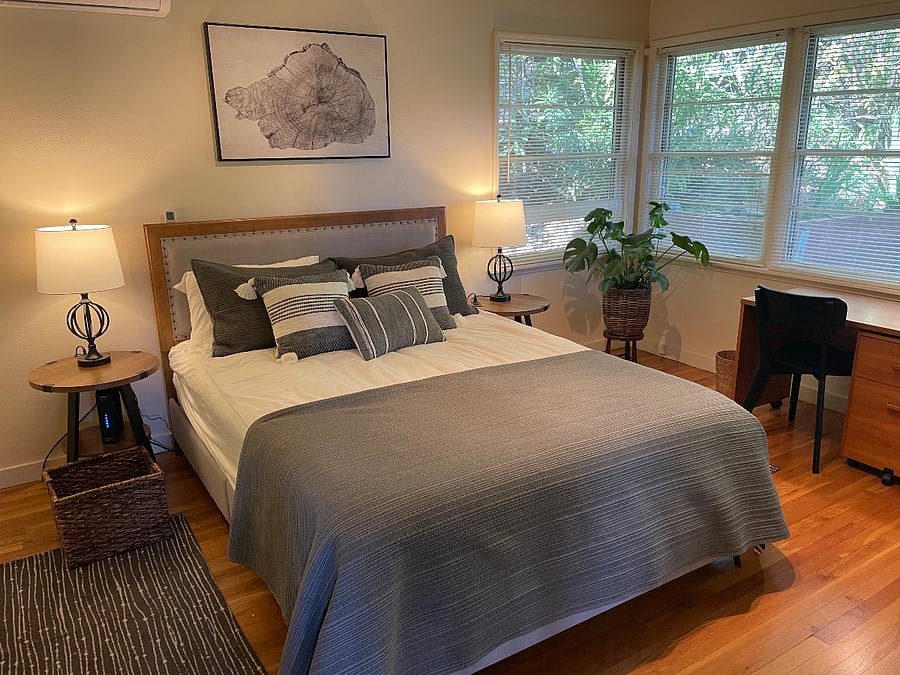 Back bedroom - recently installed blackout curtains (not shown).
