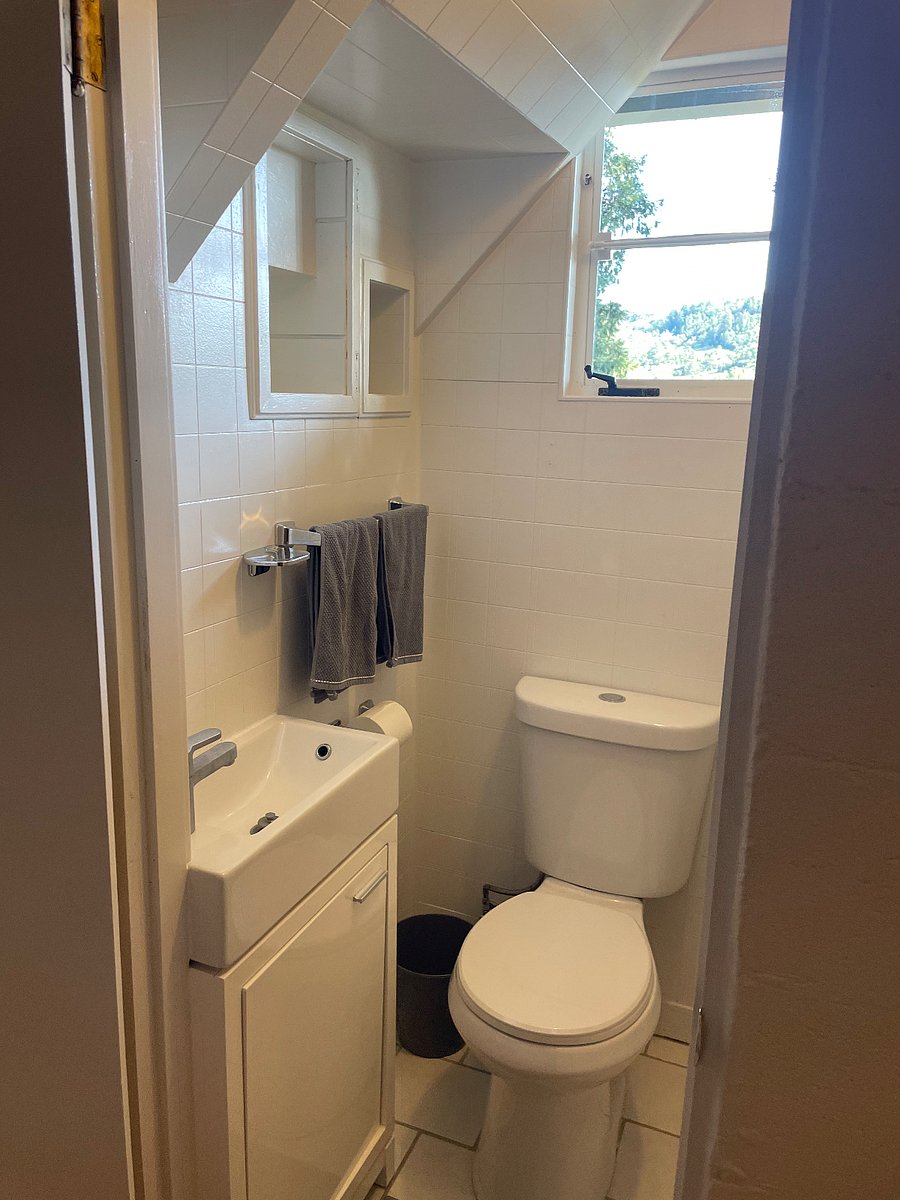 Tiny downstairs bathroom - small but complete with shower to the right (not able to capture in the picture).