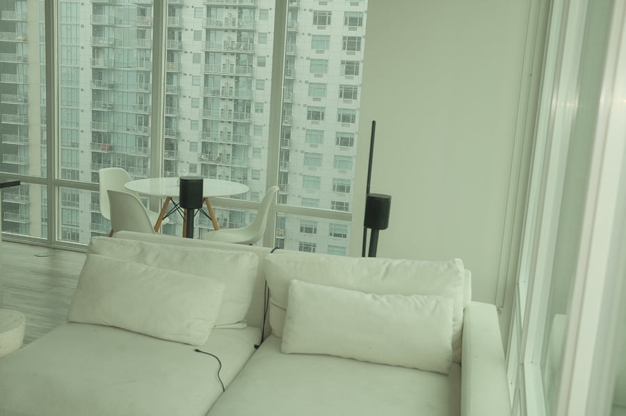Living room with view of dining table