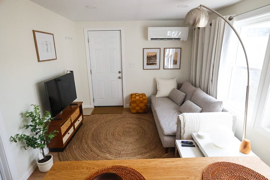 The large window in the living area is south facing and fills the cottage with light!