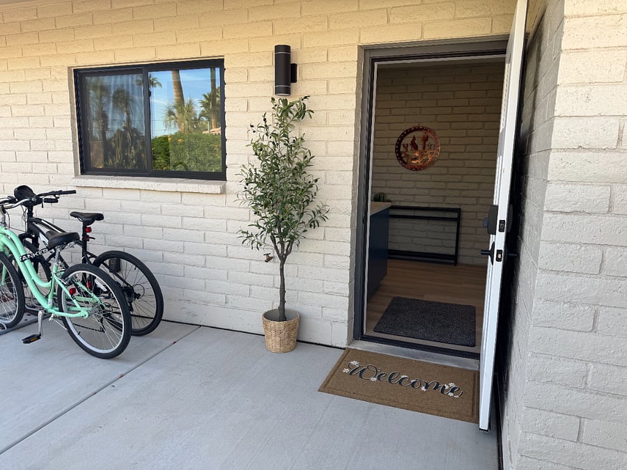 Entrance to the casita is attached to the main house.  Enjoy complimentary bikes for cruising the beautiful orange tree lined streets.