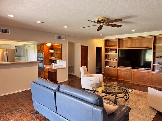 Cozy living room off the kitchen for lounging and TV viewing. 