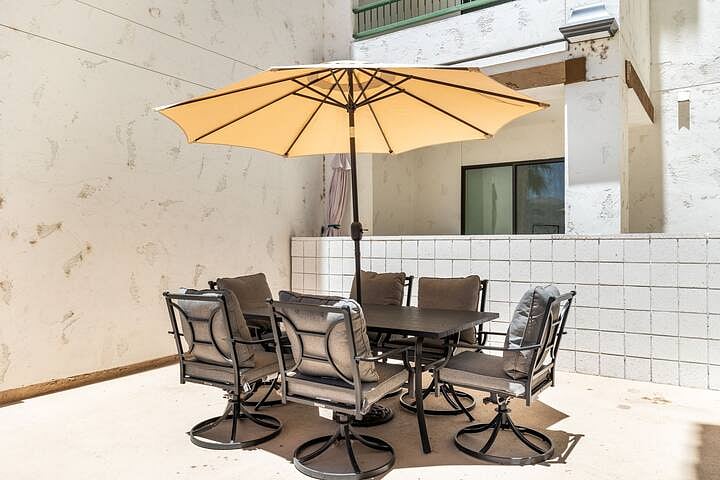 Patio furniture dining area.