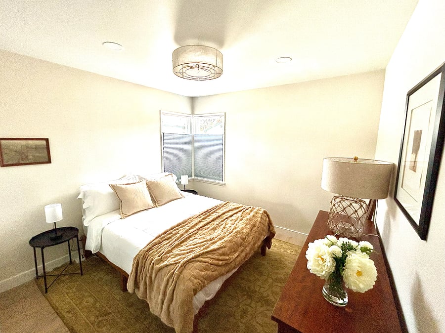 The queen bedroom has a new Casper bed, a smart TV and blackout shades for a great night's sleep.
