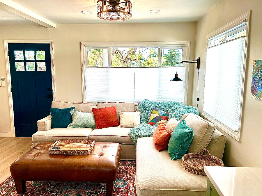 Spend time relaxing on the 9-foot Pottery Barn sectional.