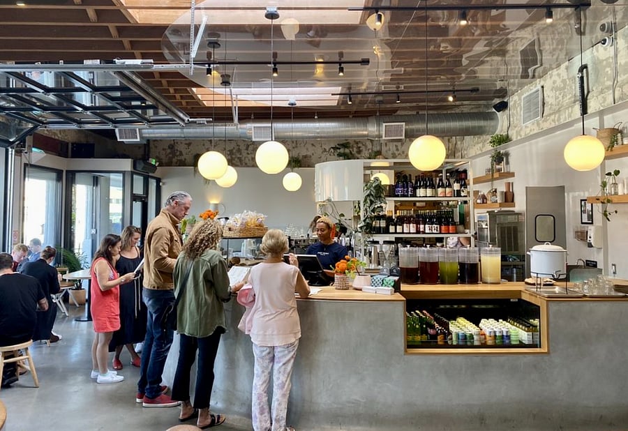 Highly Likely has fabulous coffees and fresh California cuisine, and dog-friendly areas.