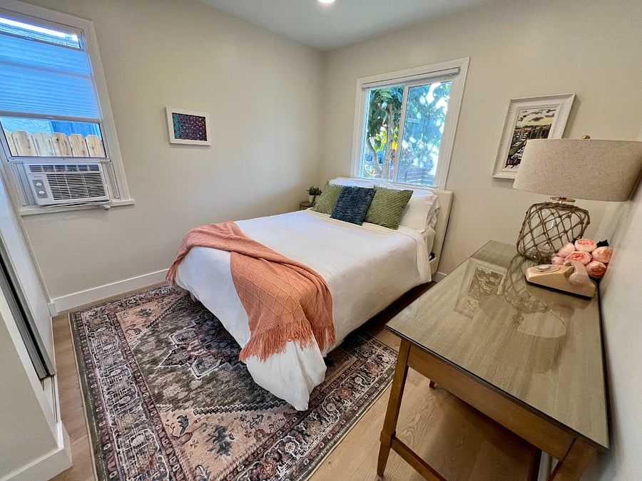 The full bedroom is equipped with its own heat+AC, closet and a large desk with drawers.