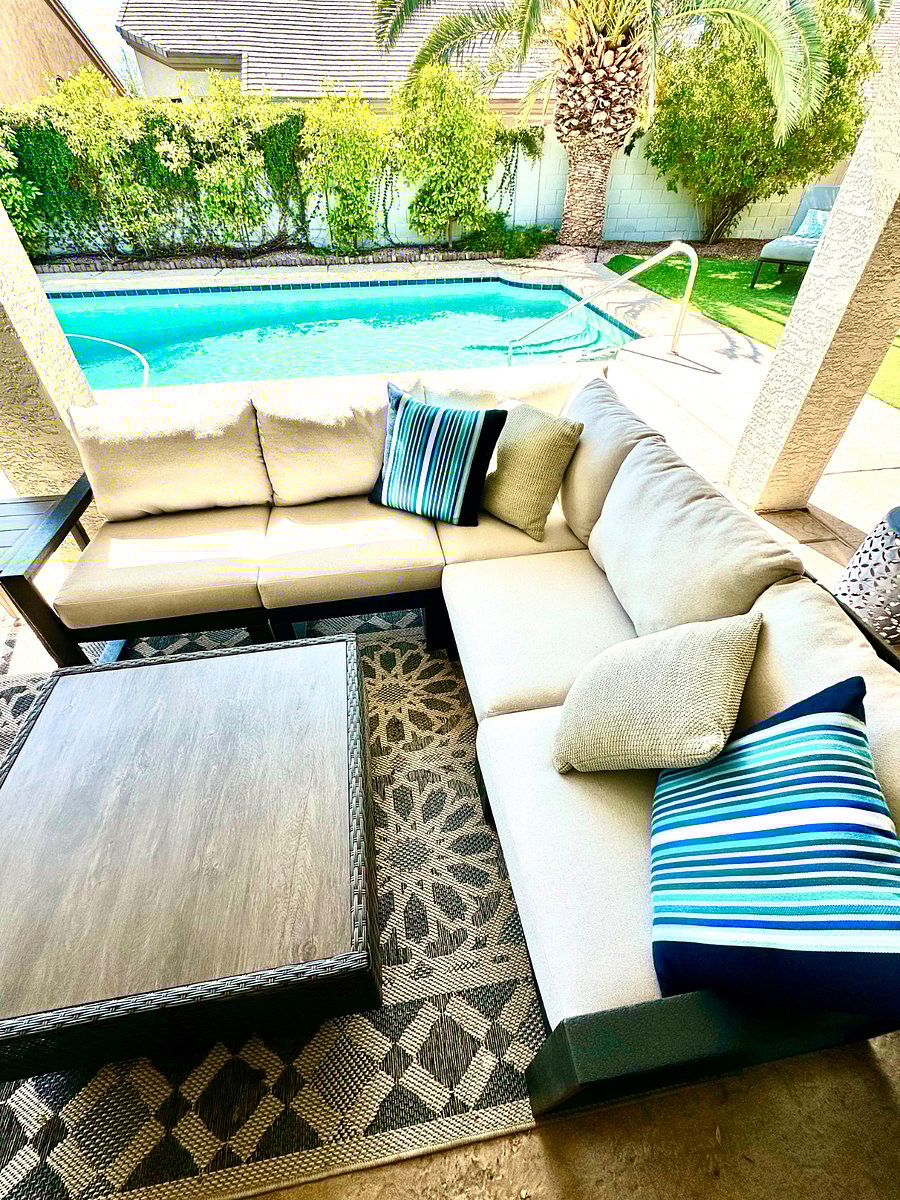 outdoor seating with large screen tv