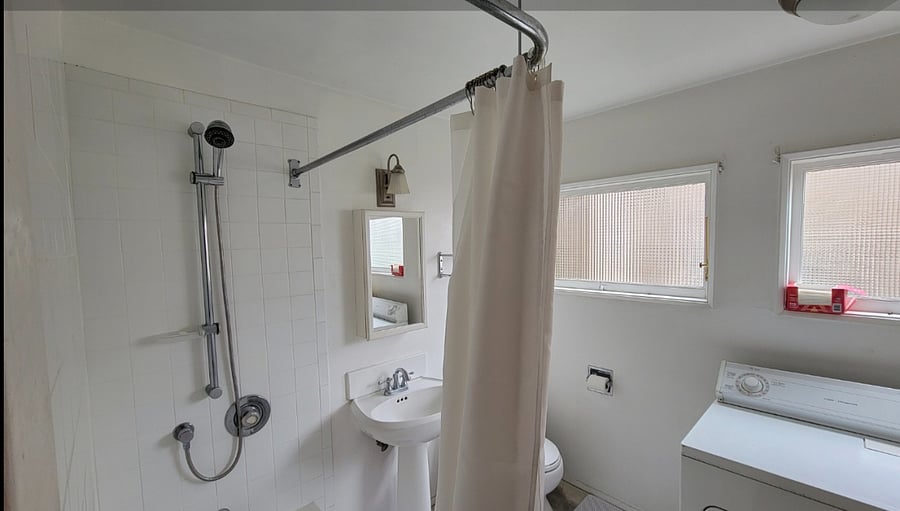 You private bath room.  However,  the shared washer/dryer are in the bathroom.   We can work out times to wash clothes.