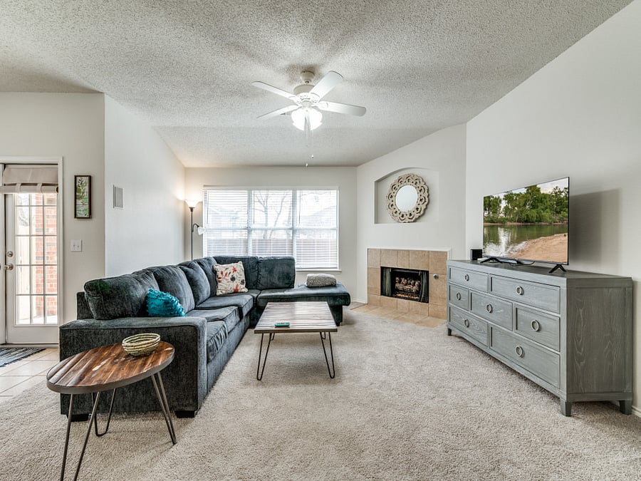 Shared living room with fireplace 