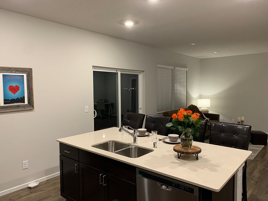 Open concept kitchen and living area