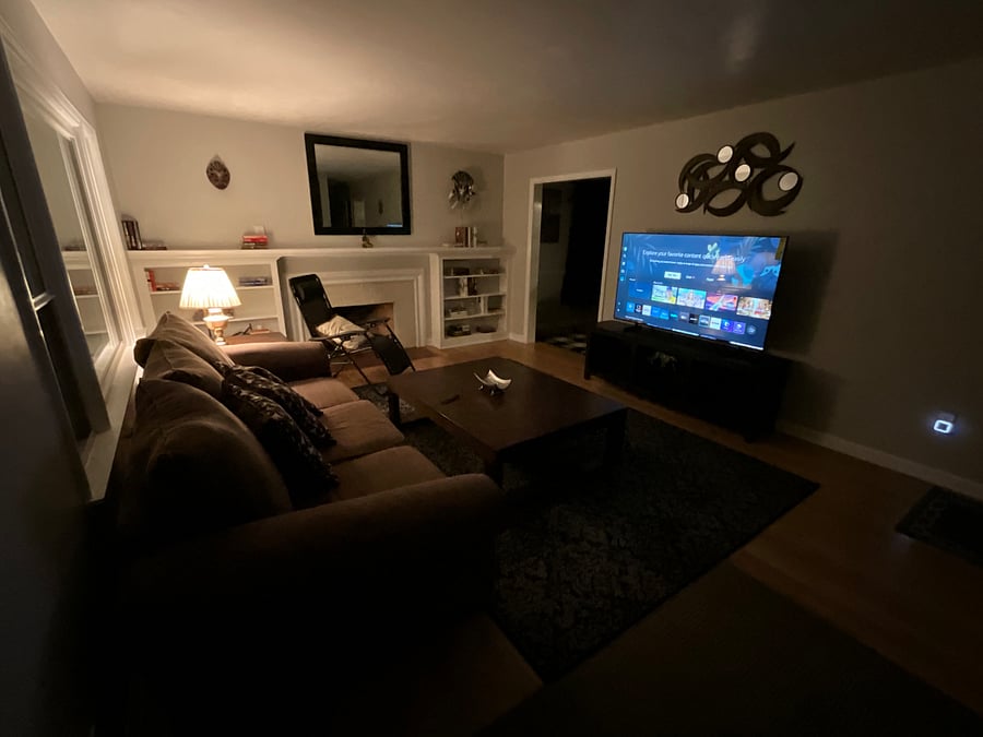 Living room w 65 Samsung smart TV - gravity chair and oversized couch