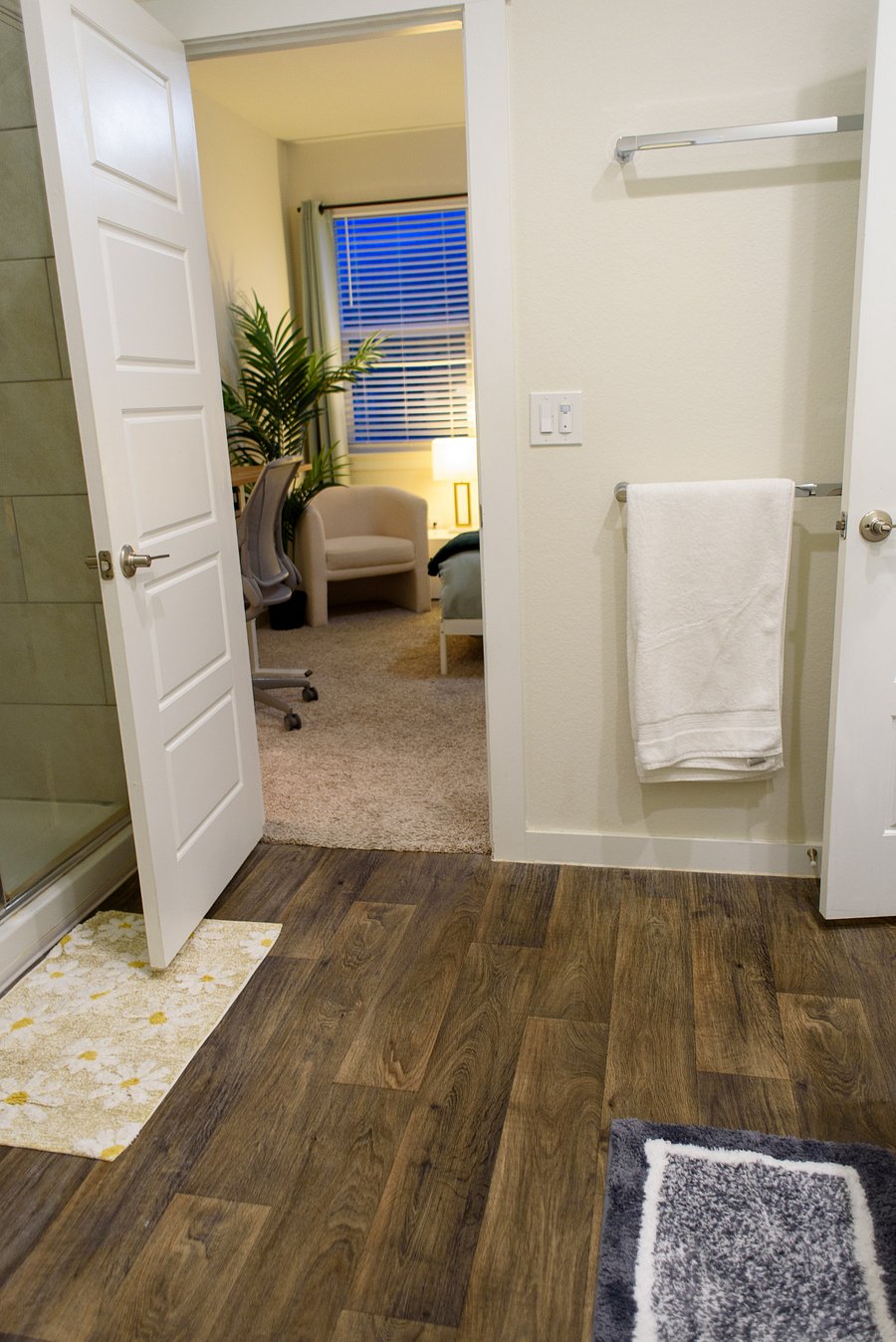 Your private bath connects straight to the bedroom, towels and bath mats included.