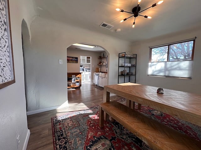 Dining room and kitchen.