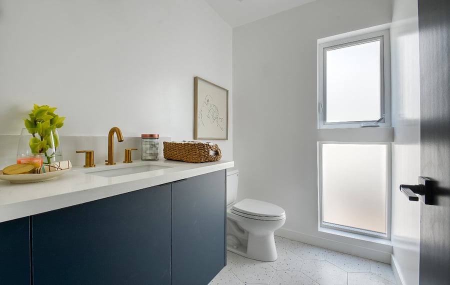powder room on kitchen living room level