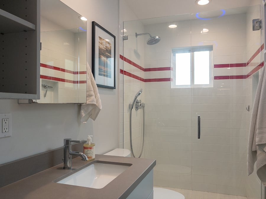 Private Glass enclosed Tile Shower with Rain Head and Hand Shower faucet.
Tankless Hot Water system delivers an endless supply of hot water.
Quartz countertops with lots of storage.
Plush 100% Cotton Bath Towels and Hand Towels and Wash Clothes.