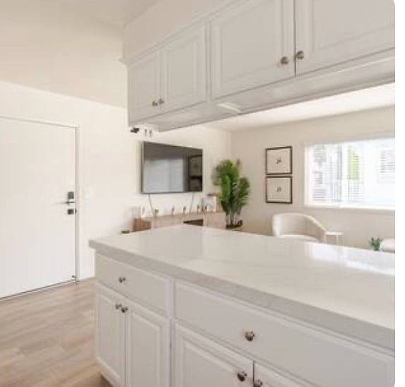 View from inside of kitchen towards