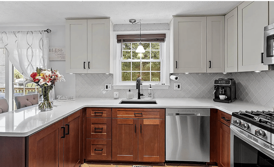 Kitchen with bar seating for three