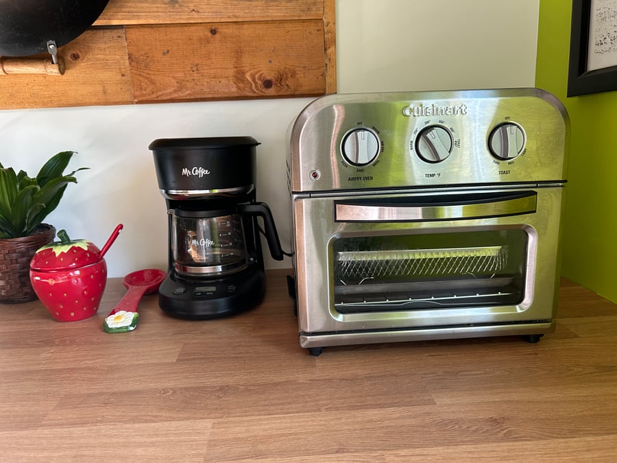 Air fryer/toaster oven. This will become your favorite appliance. Easily prepare food in minutes. A coffee maker with coffee, filters, cream and sugar for an easy way to start the day.