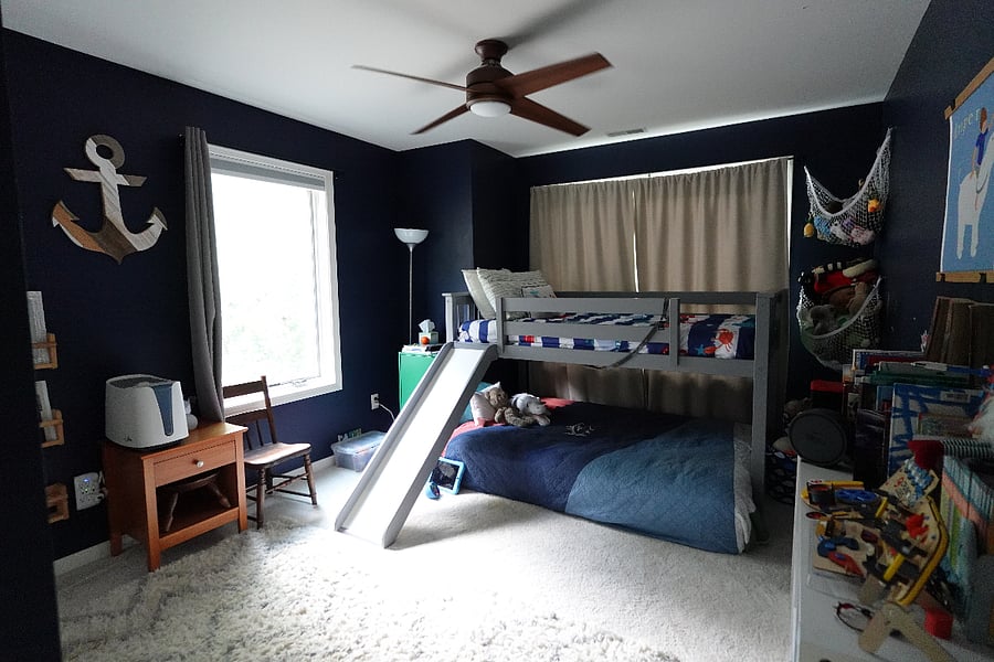 Upstairs bedroom with bunk beds