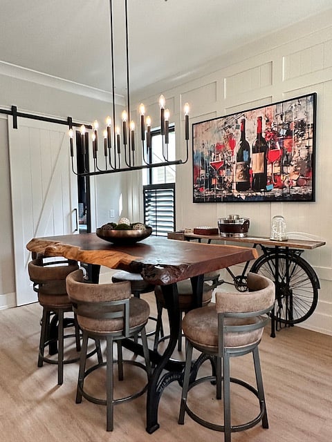 Dining area with redwood table