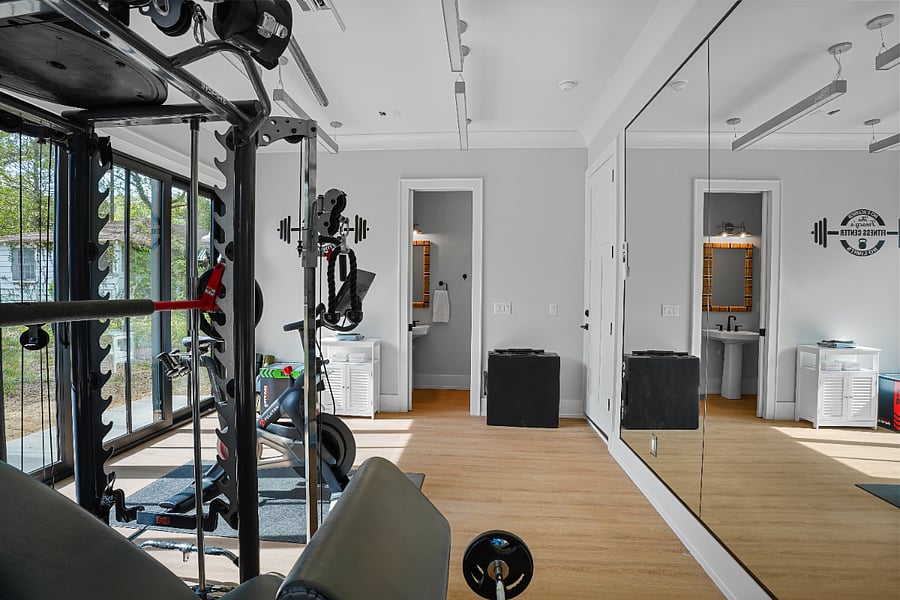 gym - fully enclosed with A/C or heat and bathroom.