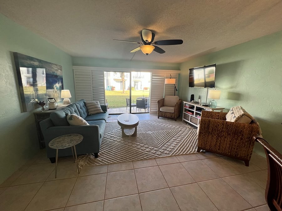 Living area with view of courtyard