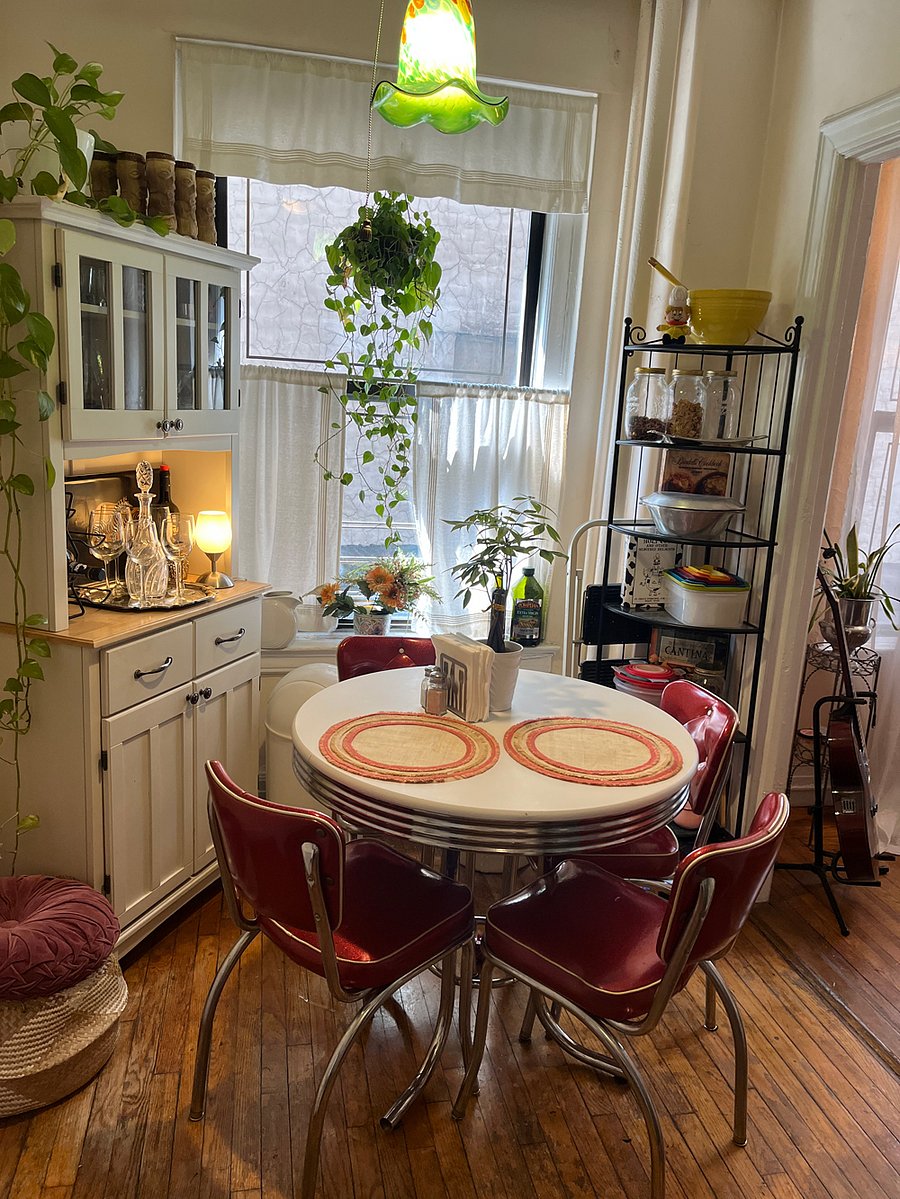 Shared use apartment kitchen.