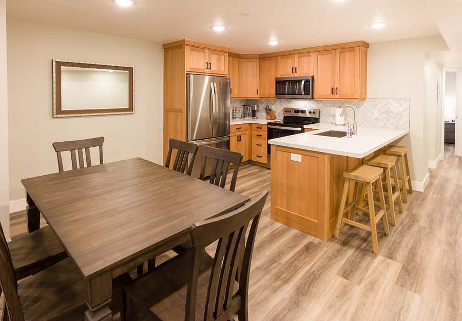 Dining area and full-sized kitchen