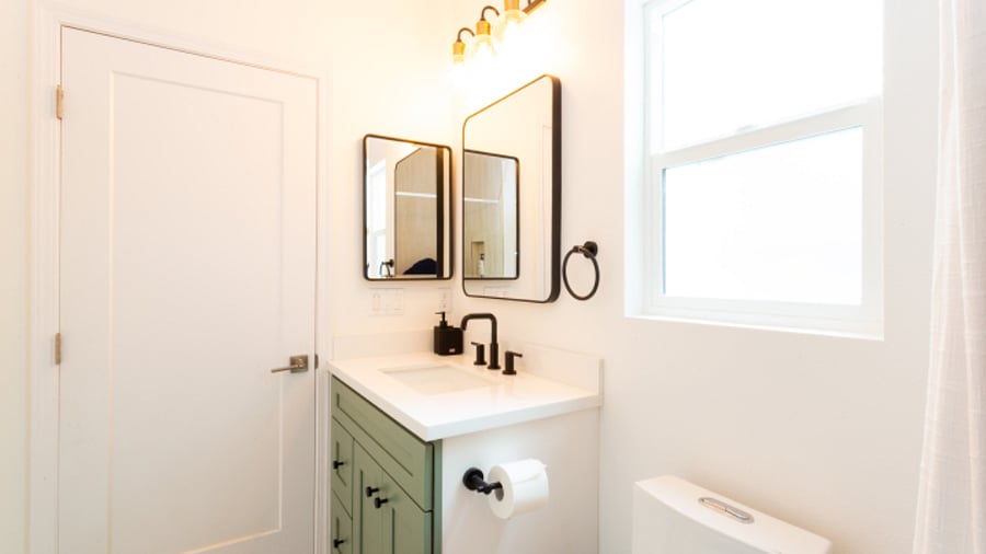 Master bathroom with beautiful tile and fixure. 