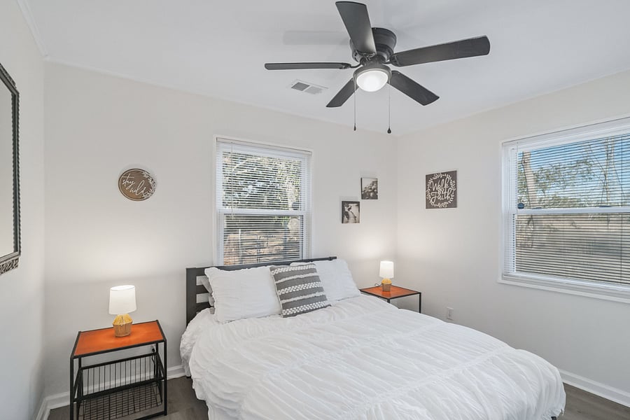 bedroom 2. queen bed and marsh view