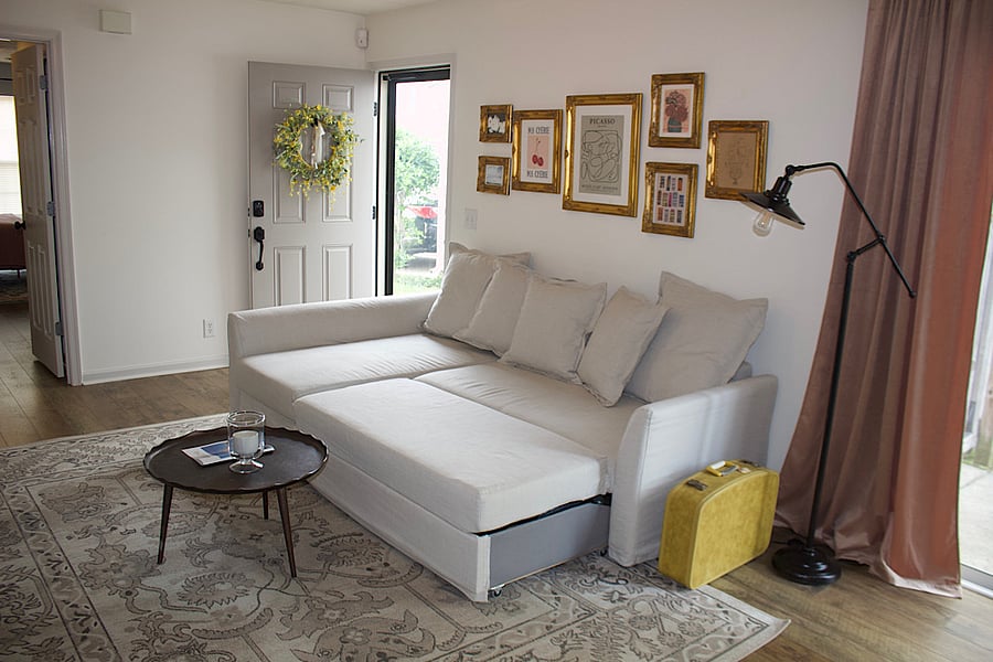 Couch is a pull-out and is perfect for extra comfy movie nights or extra guests!