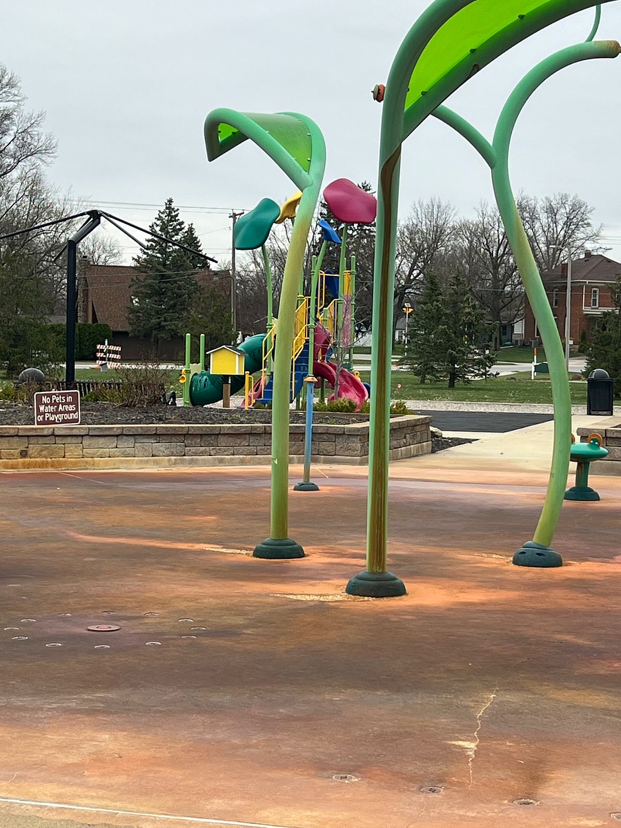 Riverside gardens park with walking paths and splash pad